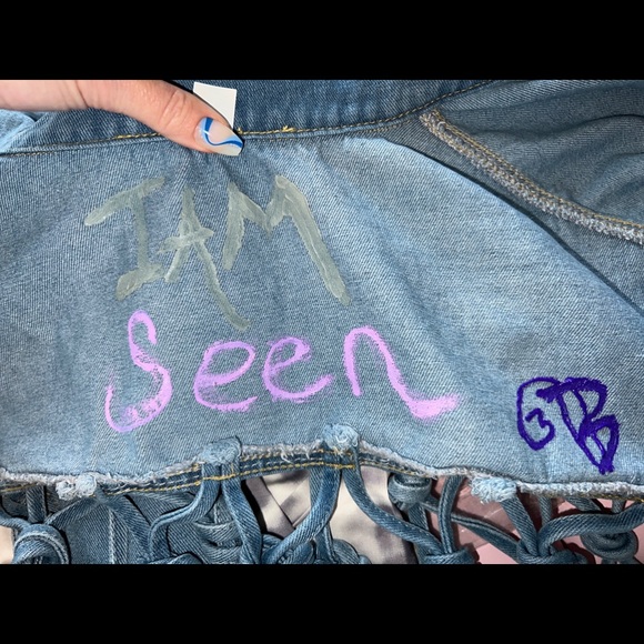 Triple Moon Hand Painted Denim Jacket XL NWT - Picture 7 of 10